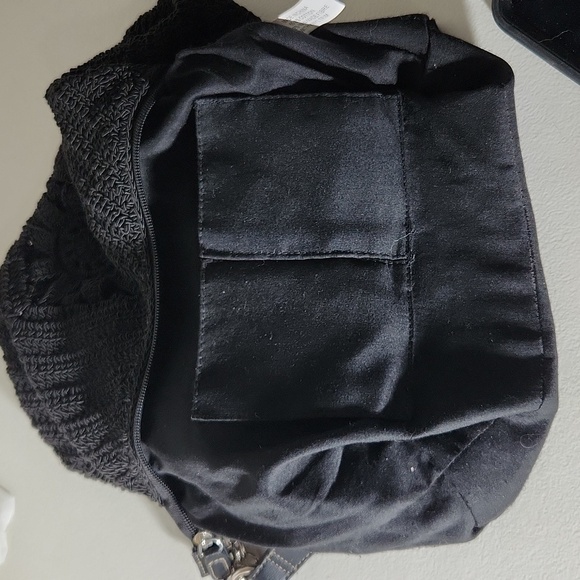 Crochet Purse Hobo Womens shoulder bag black flower - Picture 11 of 13